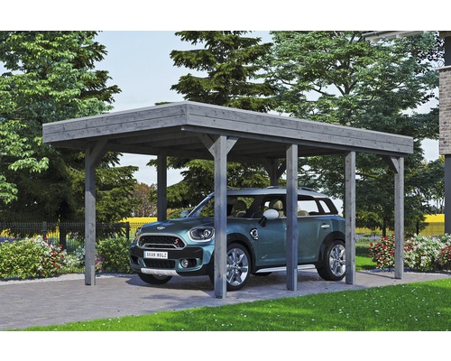 SKAN HOLZ Friesland enkele carport inclusief aluminium dakpanelen en H-paalankers, 314 x 555 cm, grijs