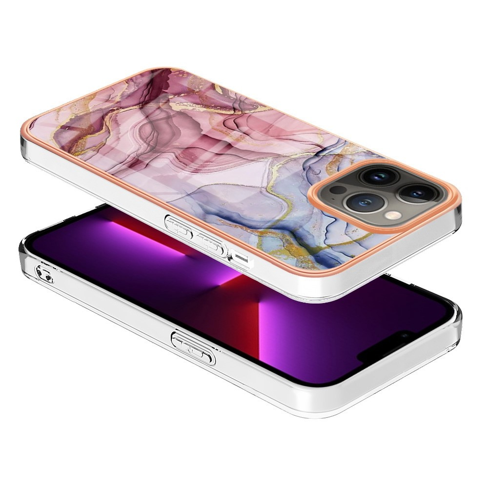 iPhone 13 Pro Gummi Case Hülle Galvanisierter Rahmen Marble Marmor Design - Rosa / Blau / Roségold