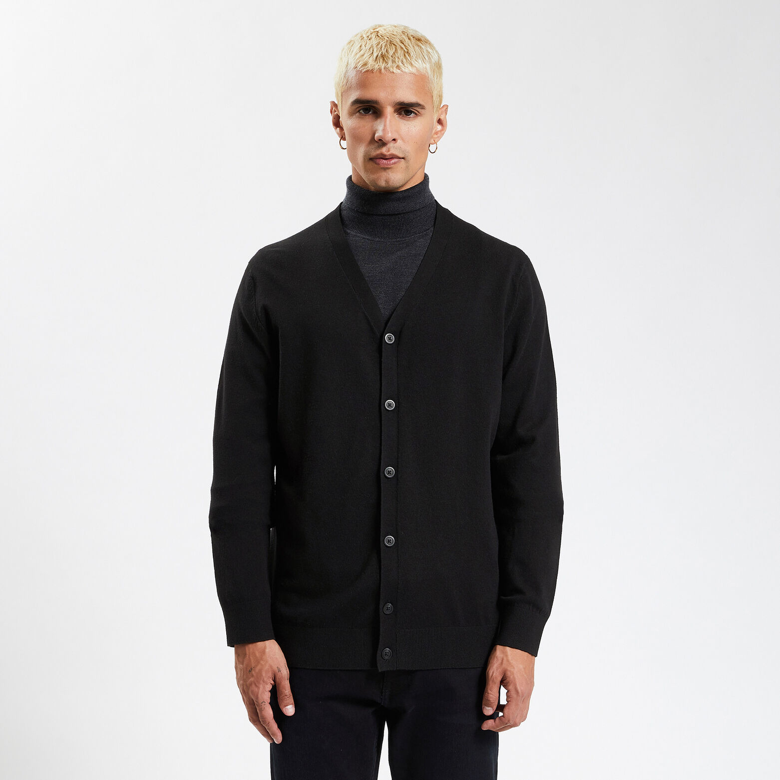 Cardigan boutonné uni Noir