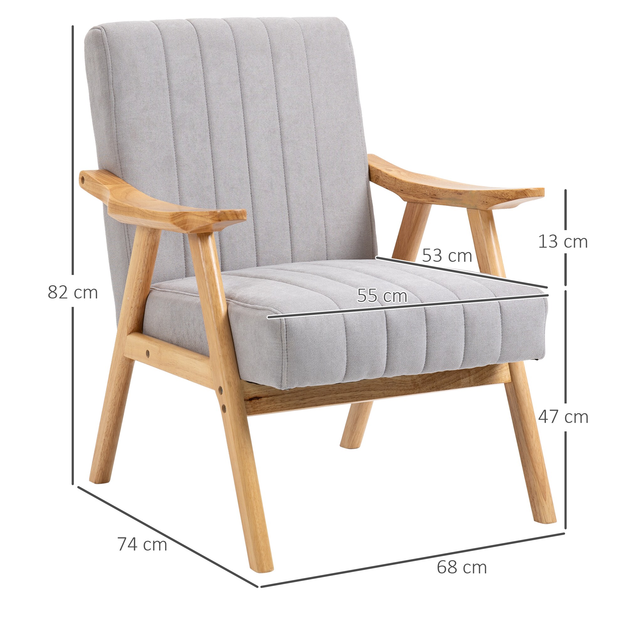 HOMCOM Polstersessel mit Armlehne grau 68L x 74B x 82H cm