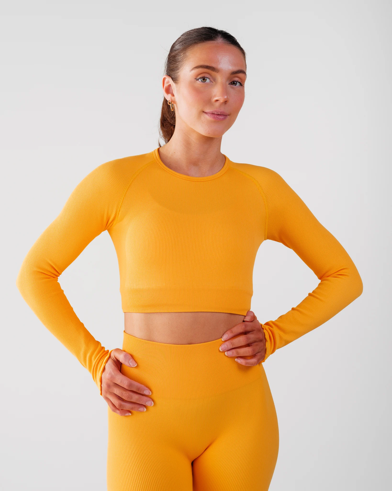 Bumpro Perfect Rib Frill Crop Long Sleeve Orange