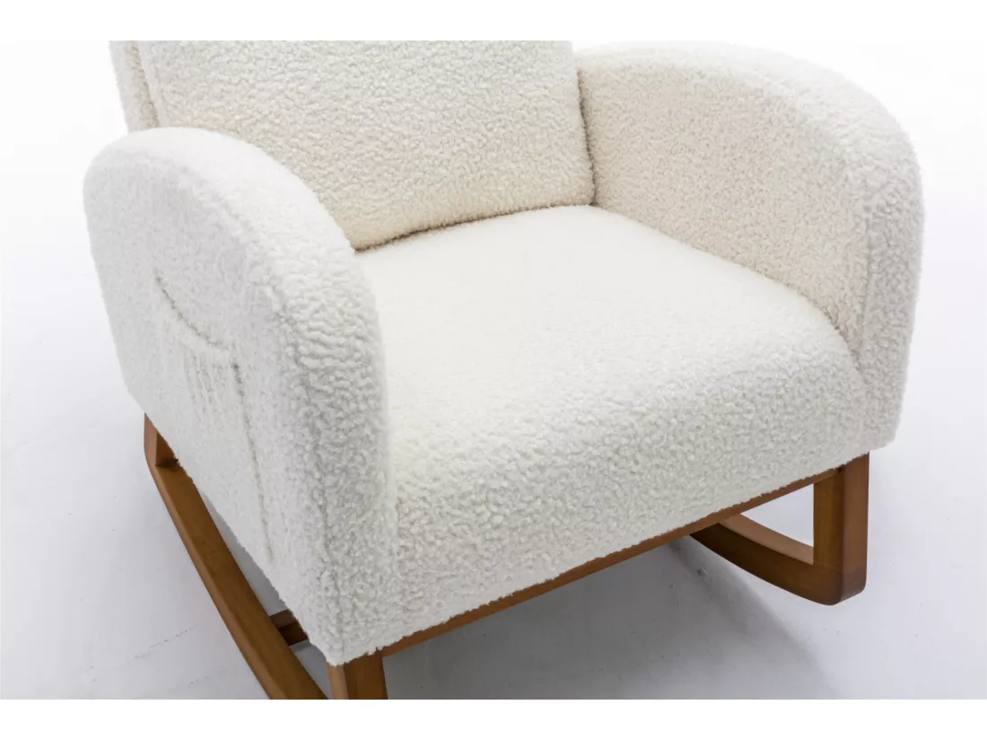 Fauteuil à Bascule - Rocking chair - Dossier Capitonné Pieds en Bois - Style Scandinave - Blanc