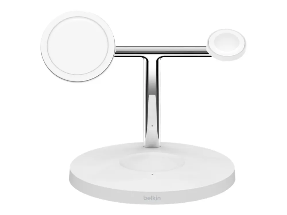 Belkin BoostCharge Pro - Trådløs opladningsstander - med MagSafe   AC-strømadapter - 15 Watt - Fast Charge - hvid - for Apple AirPods; AirPods Pro; iPhone 12, 13; Watch Series 4, Series 5, Series 6, Series 7