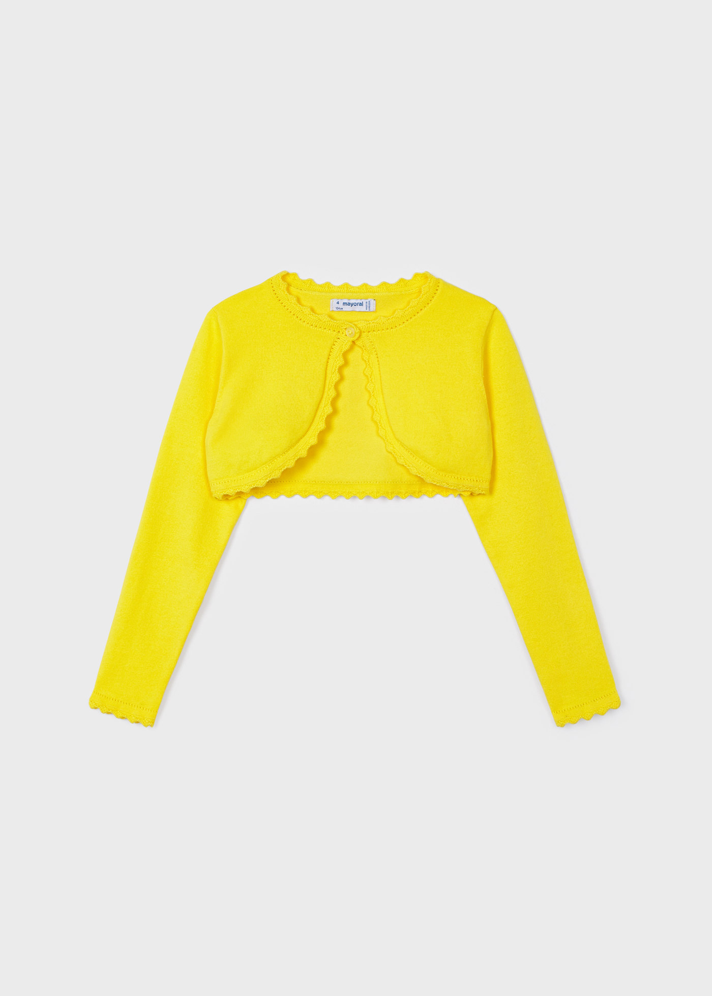 Cardigã estilo bolero em malha de algodão sustentável para meninas