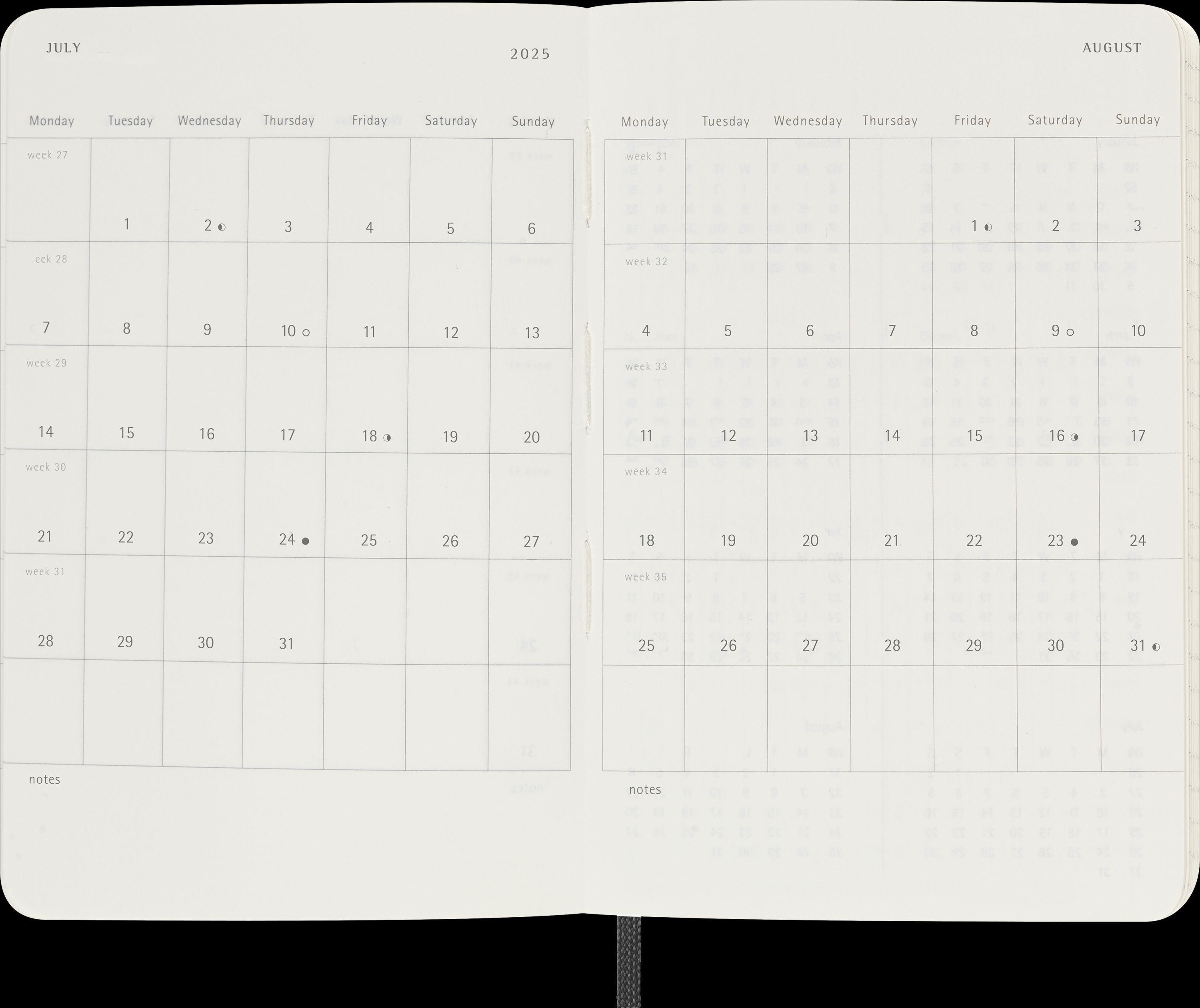 Moleskine 12 Monate Monatsnotizkalender 2025, P/A6