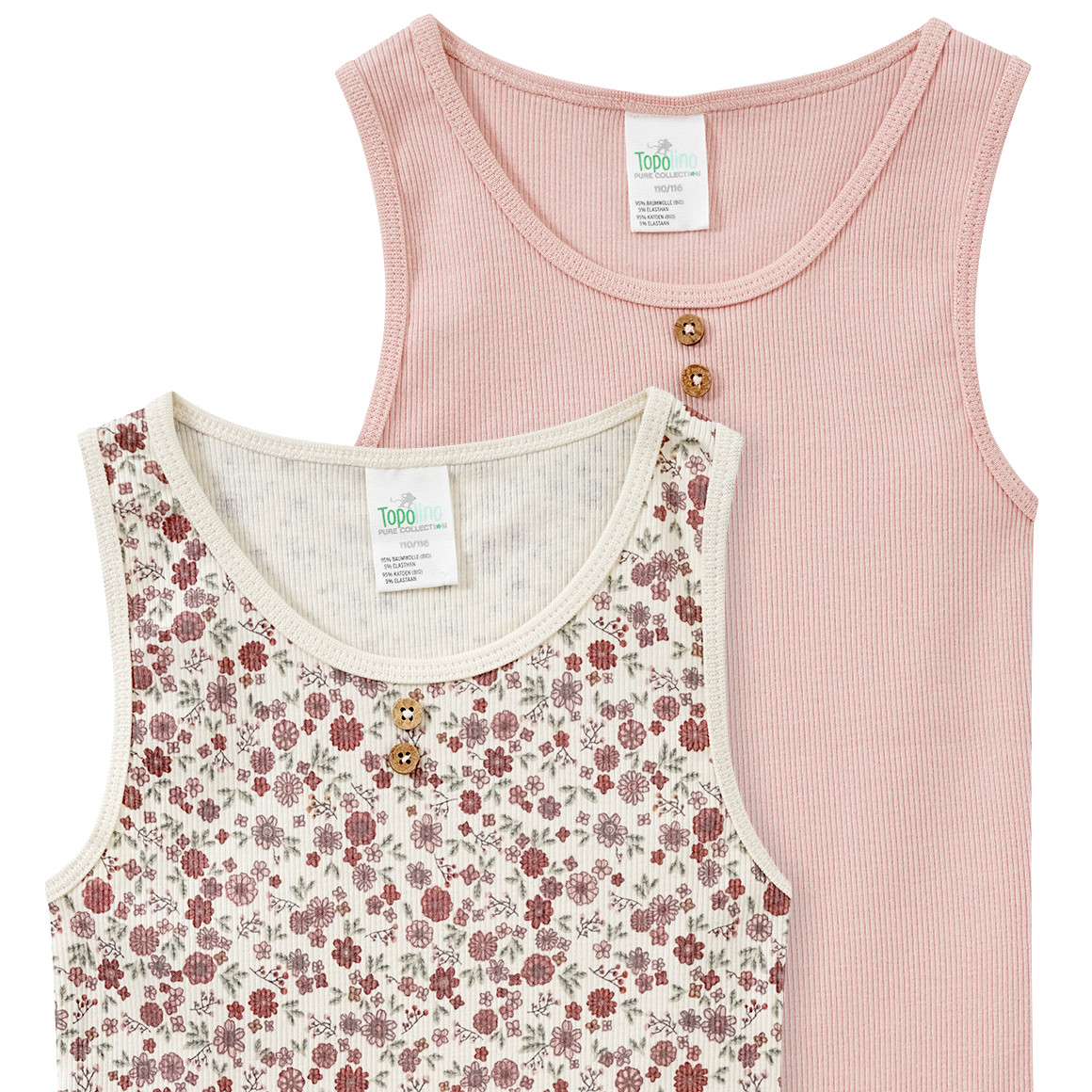 Topolino Pure Collection 2 Mädchen Unterhemden mit Rippstruktur hellbeige / hellrosa