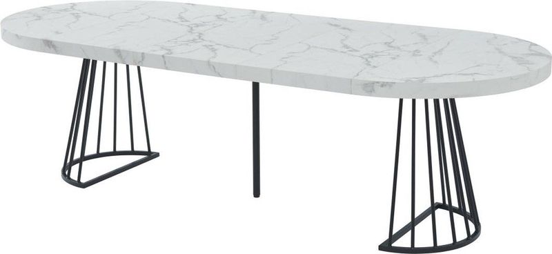 FIRELA - Uitschuifbare Eettafel - Wit Marmereffect en Zwart - MDF en Staal - 2 tot 12 Plaatsen
