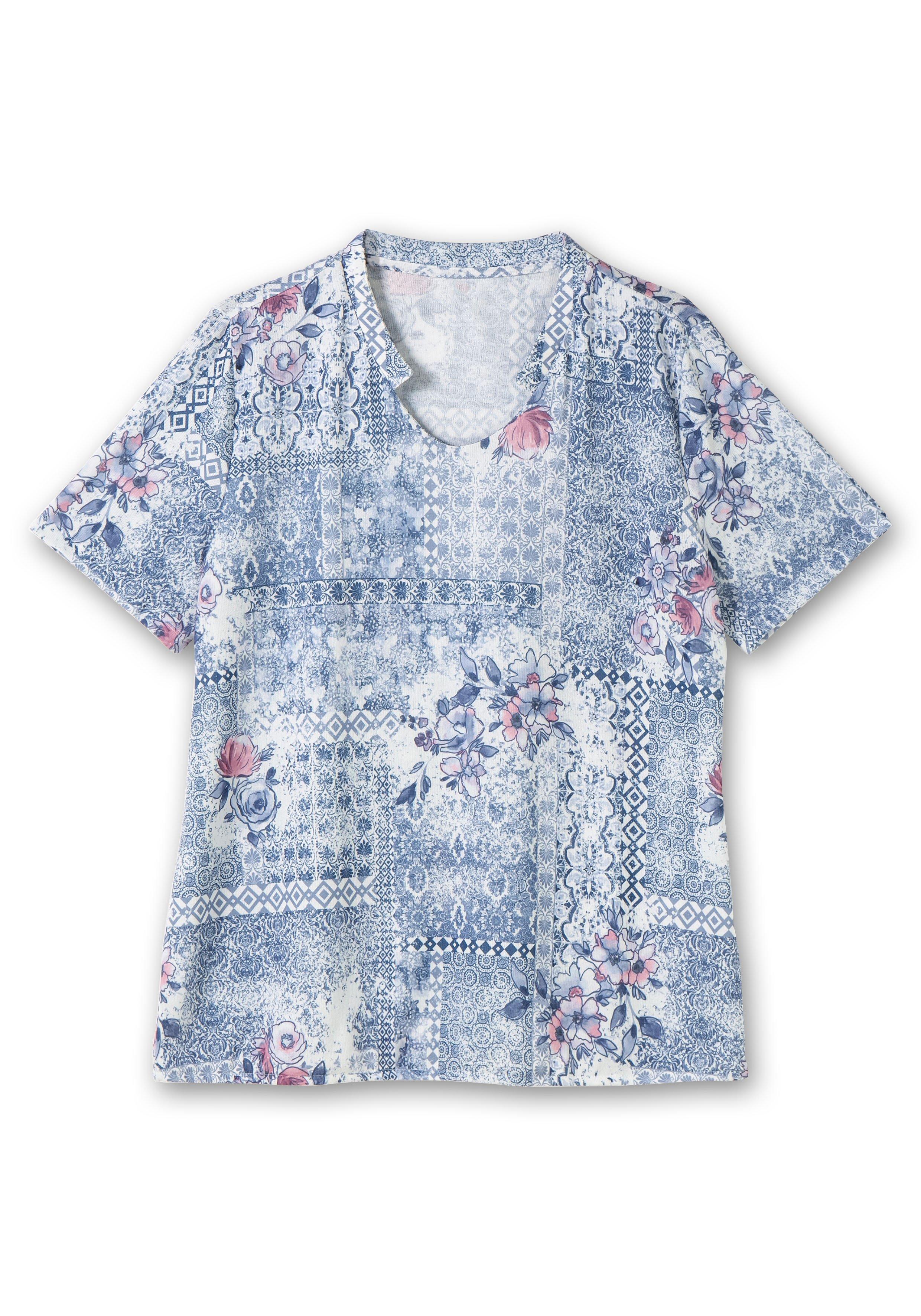Shirt mit Alloverprint und V-Ausschnitt