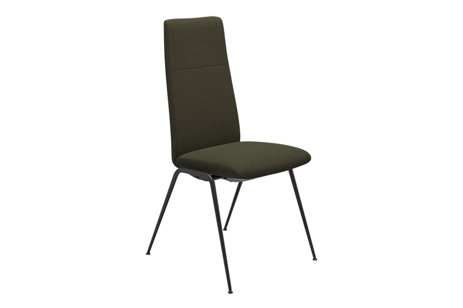 Chilli spisestol Tekstil Calido Green. Høy rygg med sortlakkert D300 stål understell