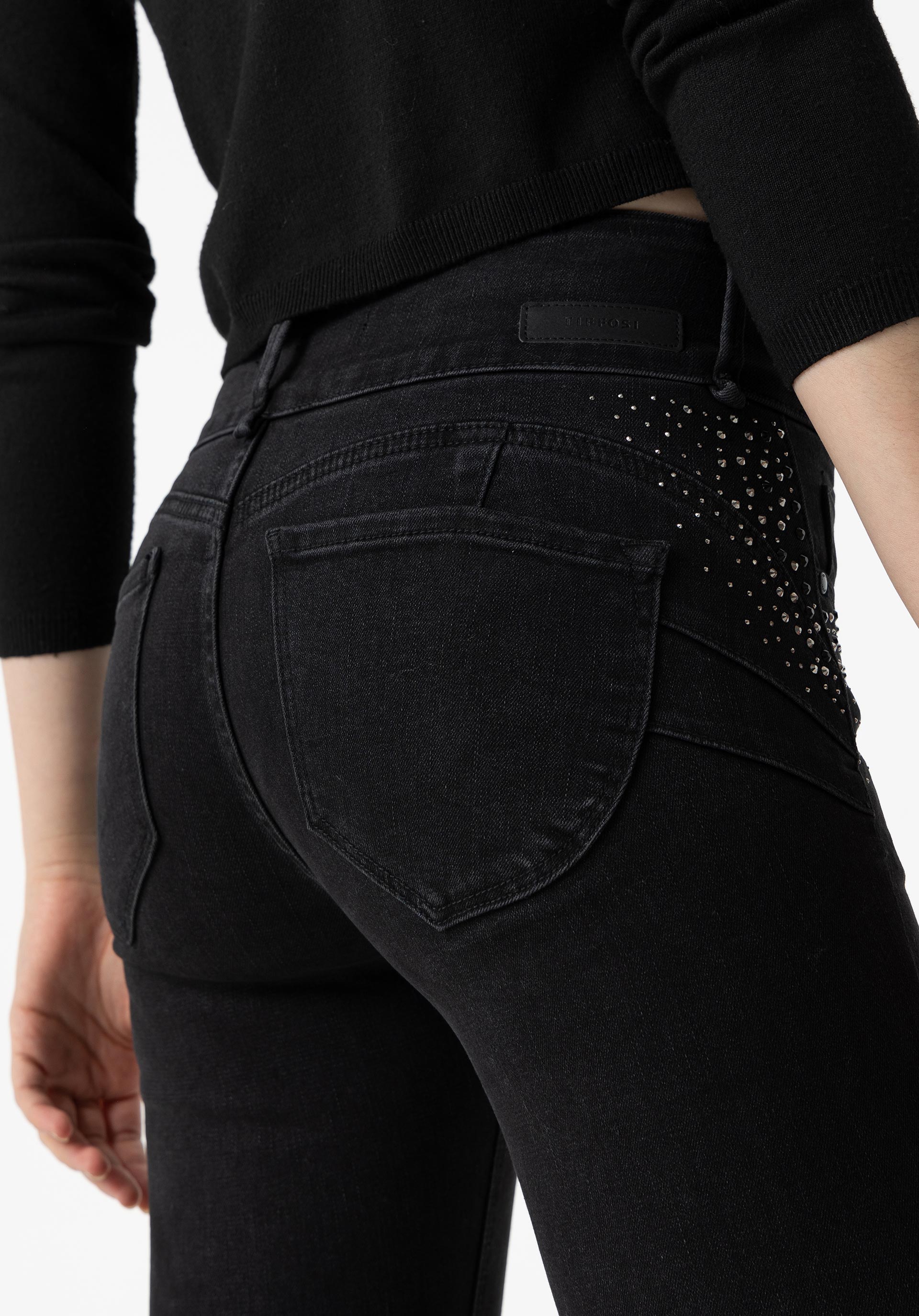 Jeans Double-up Skinny Cintura Alta Aplicações