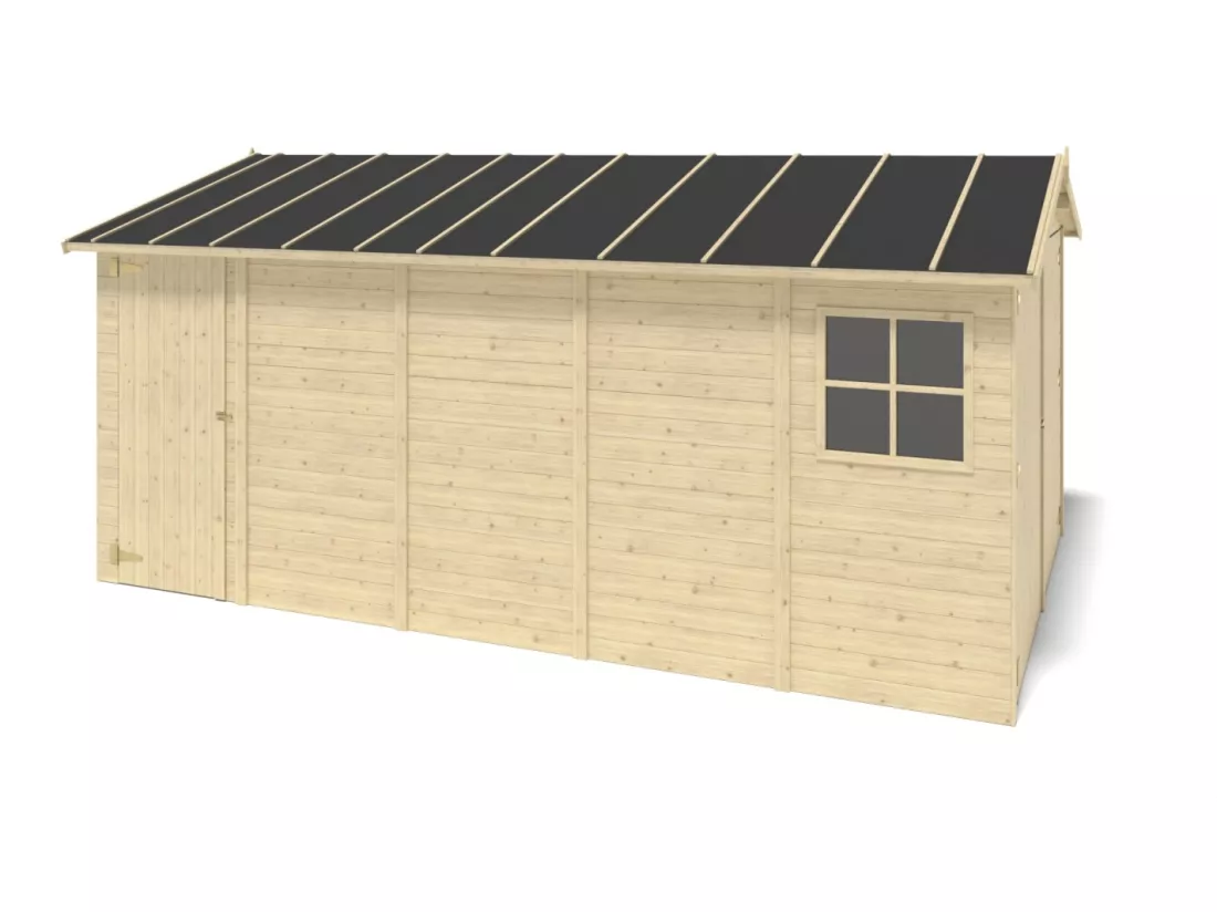 Garage en bois - 14,94m2 - 3,05x4,93m - Ep. 18mm - couleur: naturel - GAR28 - ALTANKA