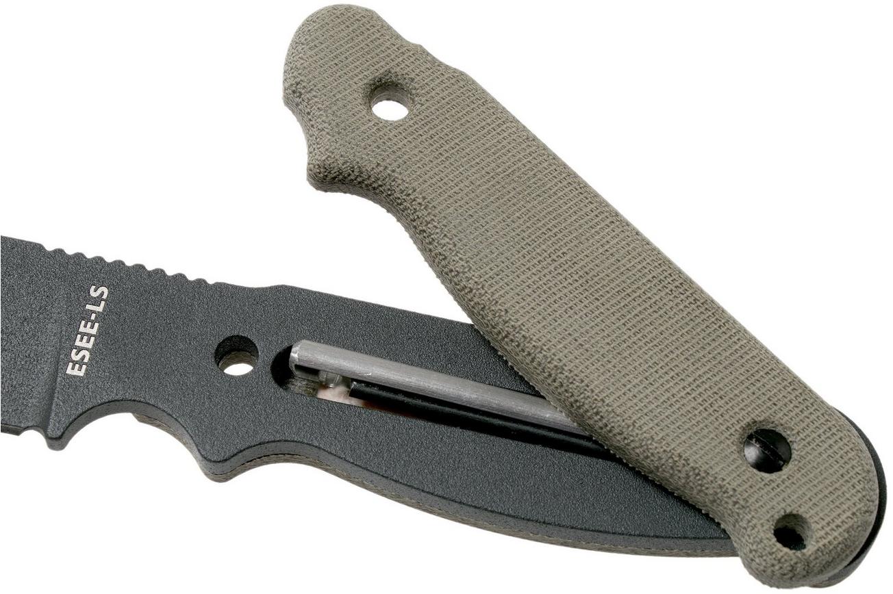 ESEE Laser Strike Tactical Gunsmoke LS-PTG survivalmes met kydex schede   riemclip