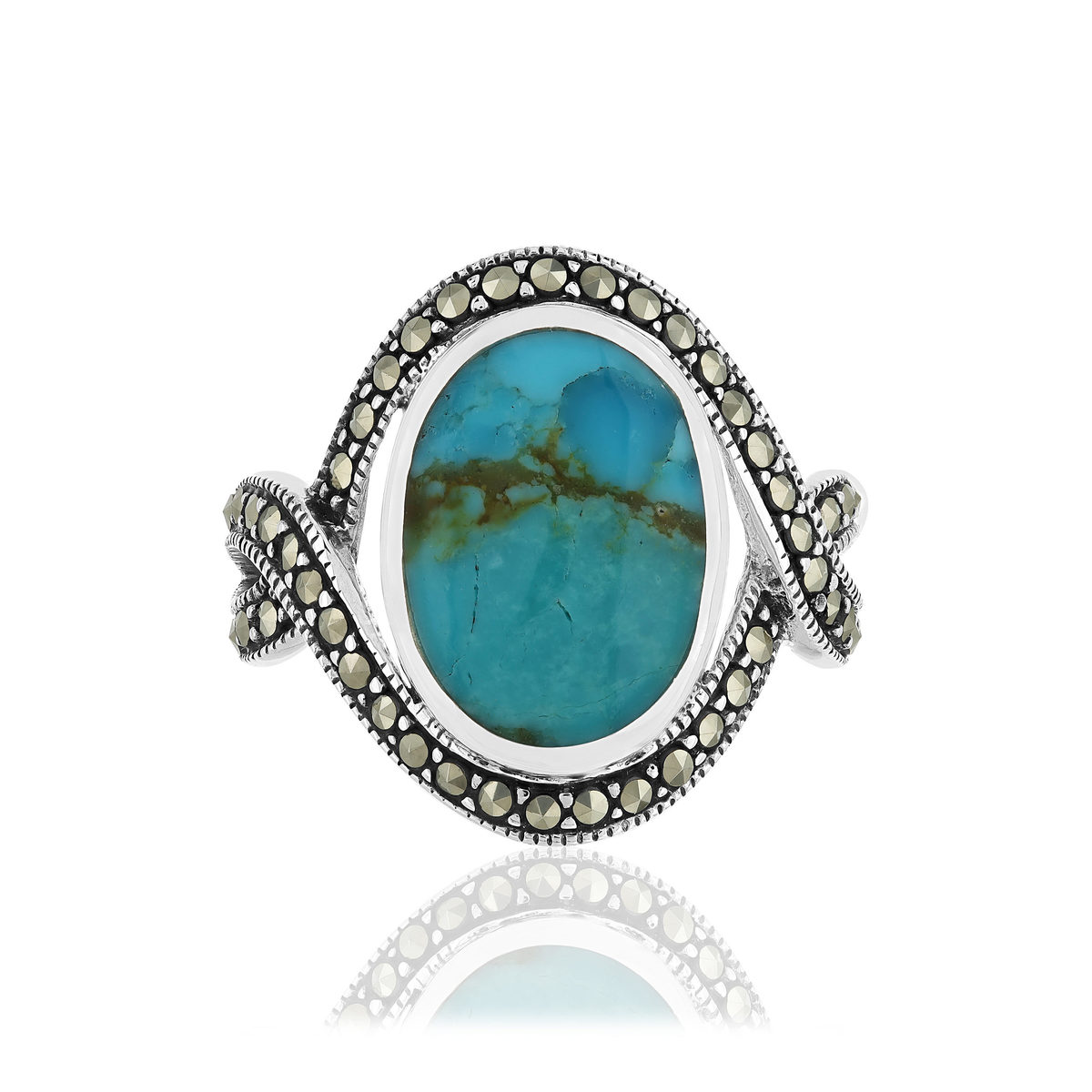 Bague argent turquoises marcassites ziconias