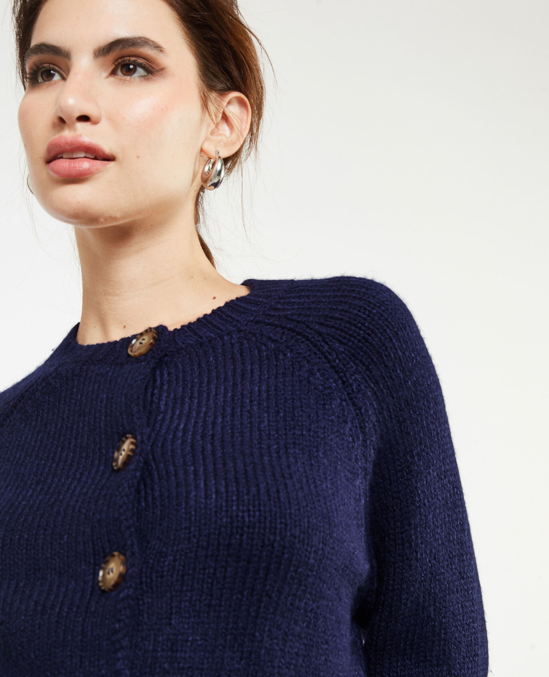 Gilet en maille avec gros boutons - Bleu marine