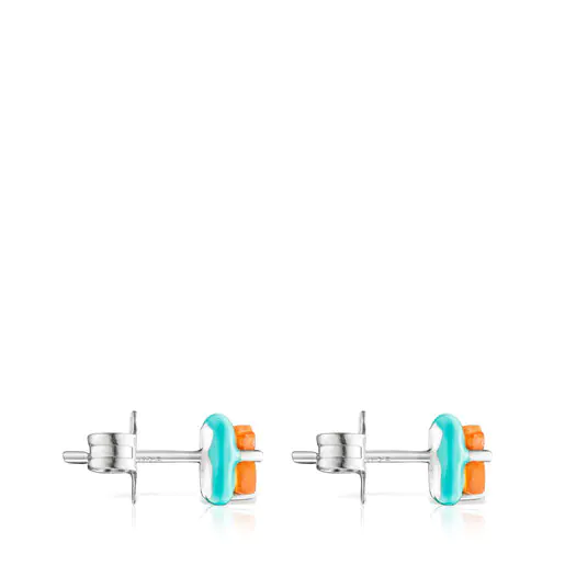 Brincos TOUS Vibrant Colors em prata, cornalina e esmalte
