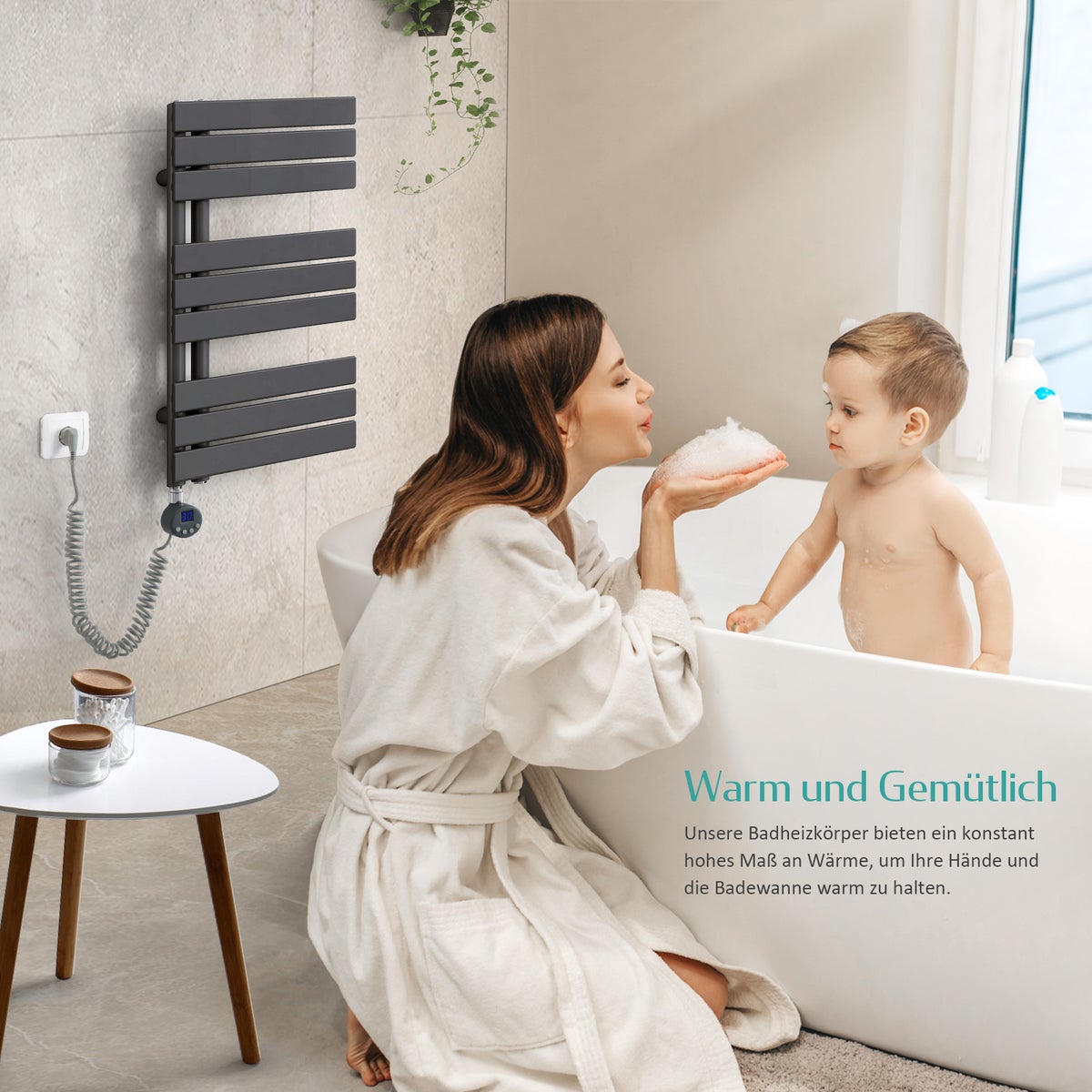 EMKE Elektrische Design Paneelradiator met Thermostaat en Timer voor Handdoekradiator, Zijdelings Open, Verticaal, 800 Watt, 60 cm x 132 cm, Antraciet