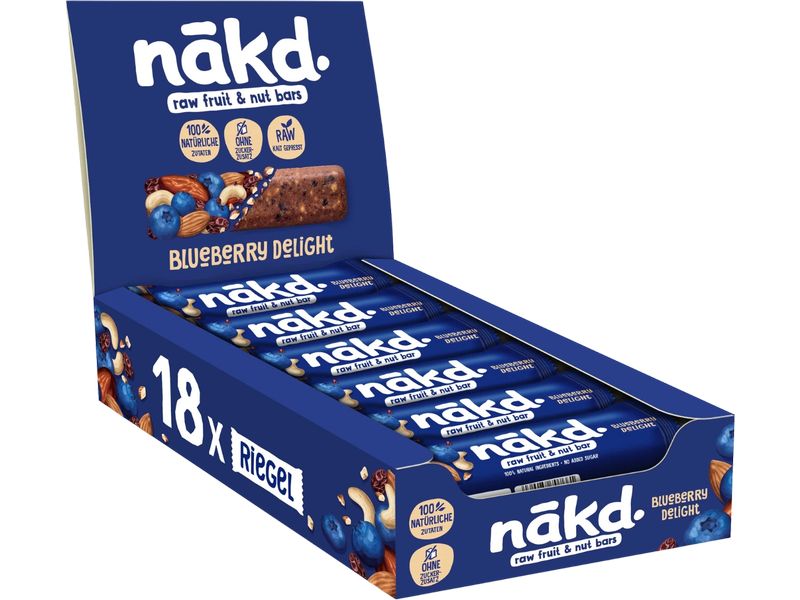 Nakd Riegel Blueberry Delight 18 x 35 g Rohkostriegel mit Datteln, Blaubeeren und Nüssen