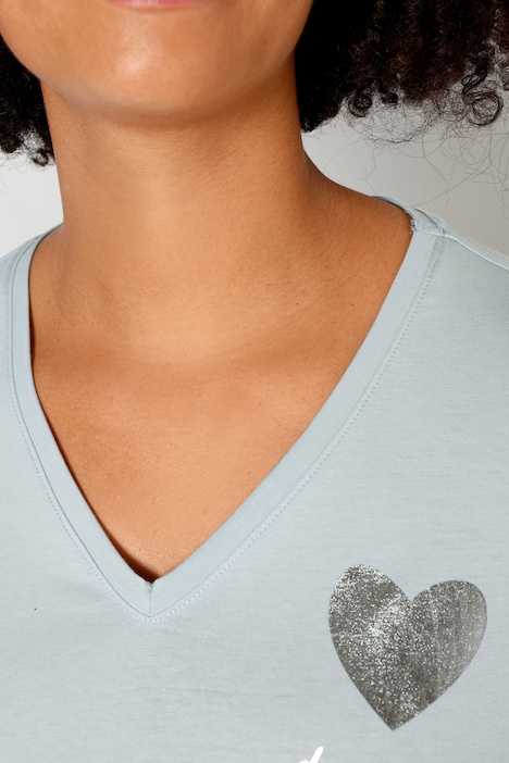 T-Shirt, Silberherz, V-Ausschnitt, Halbarm