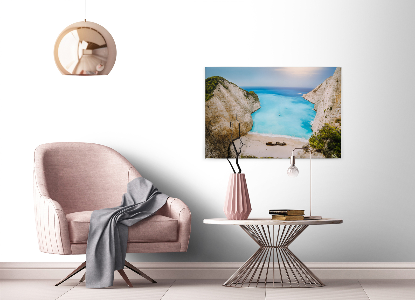 Leinwandbild GRIECHISCHE KÜSTE - türkis-beige - 90x60 cm
