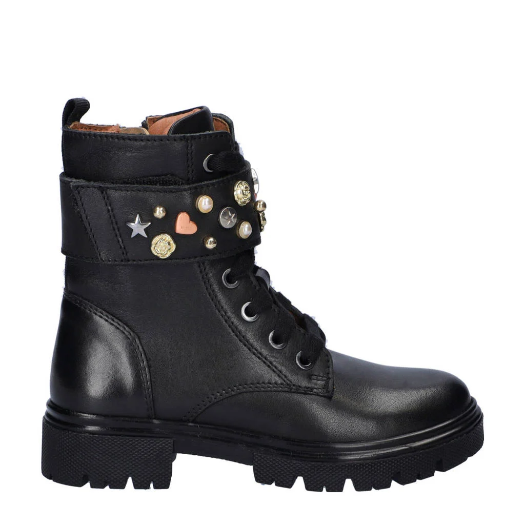 Nelson Kids leren veterboots zwart