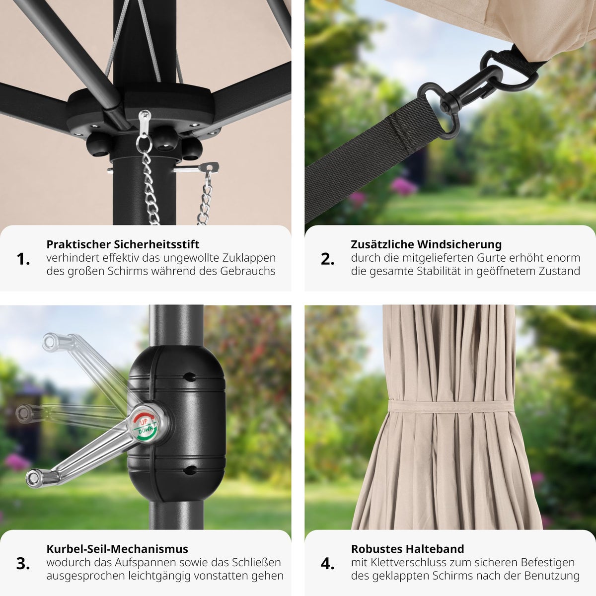 tectake Silia parasol 460 x 270 cm UV-bescherming 50+, inclusief windbescherming en beschermhoes