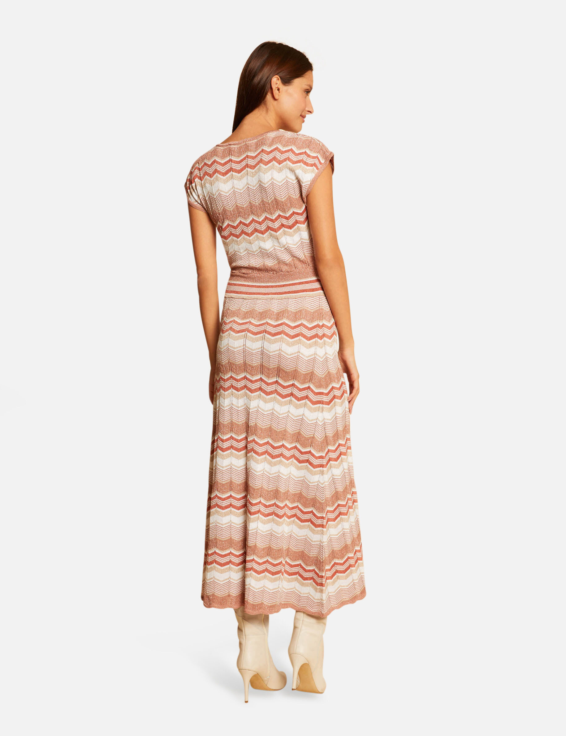 Robe pull longue droite imprimé chevron vieux rose femme - vieux_rose