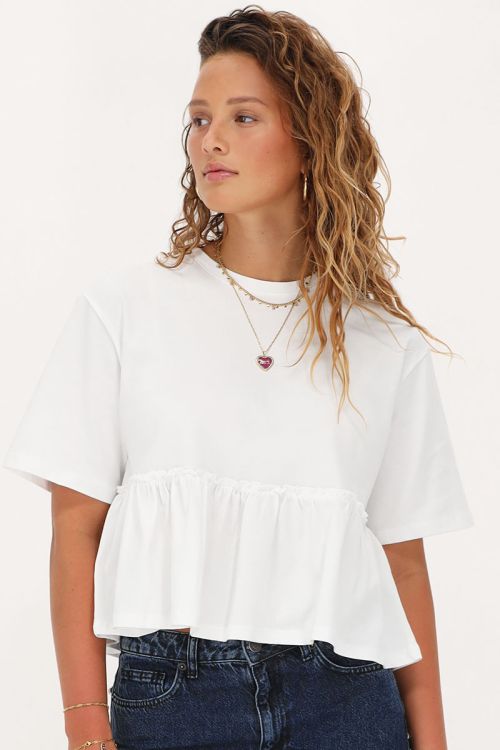 Wit T-shirt met ruffle en peplum