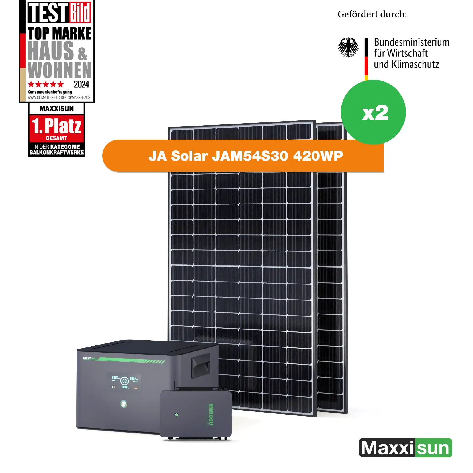 Maxxicharge Komplettset 840Wp | Maxxicharge 1.5 | Ohne Montagesystem | Steckersolarkonform