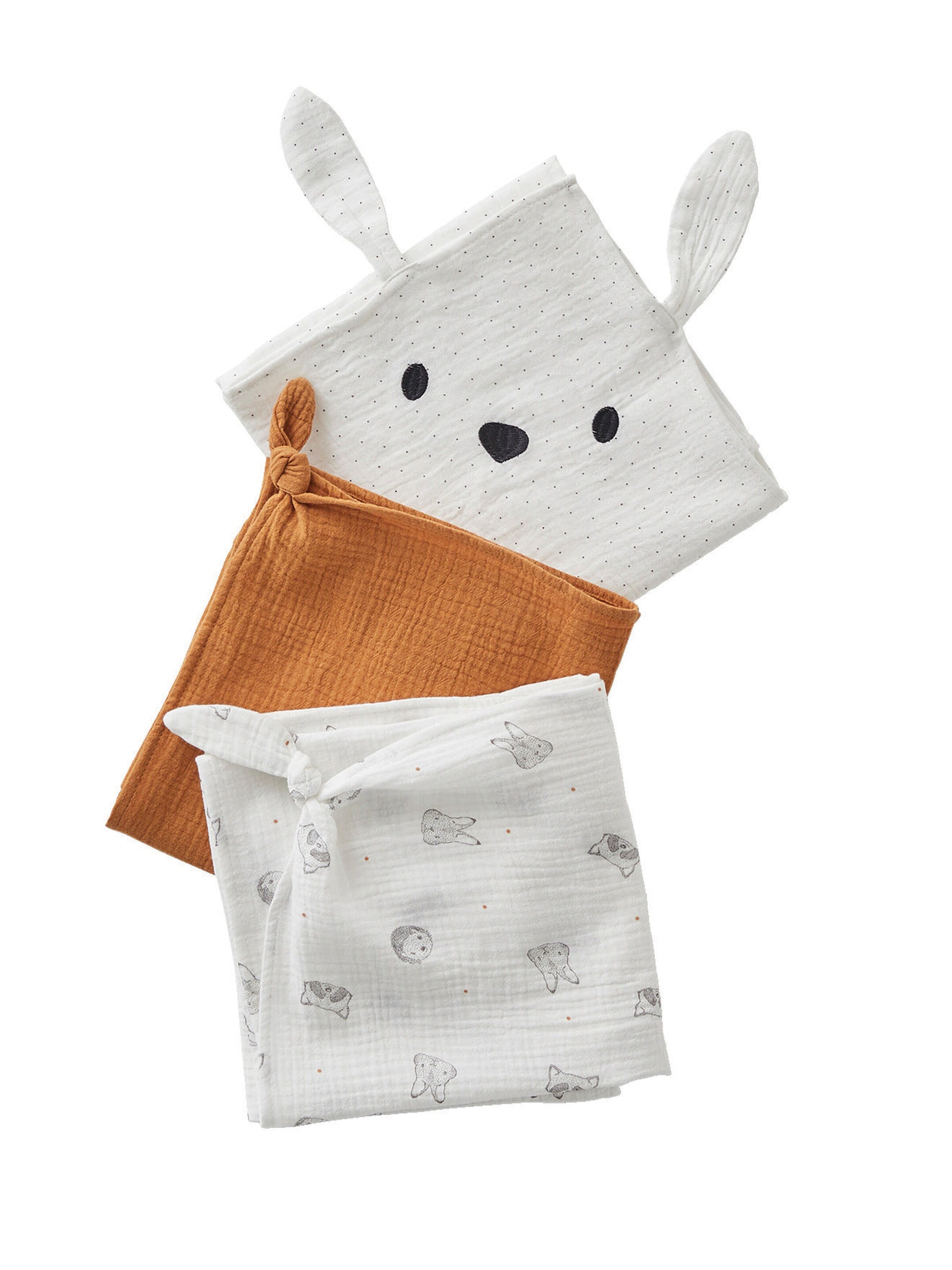 Vertbaudet Bio-Kollektion: 3er-Pack Baby Wickeltücher KLEINE FREUNDE wollweiß/karamell