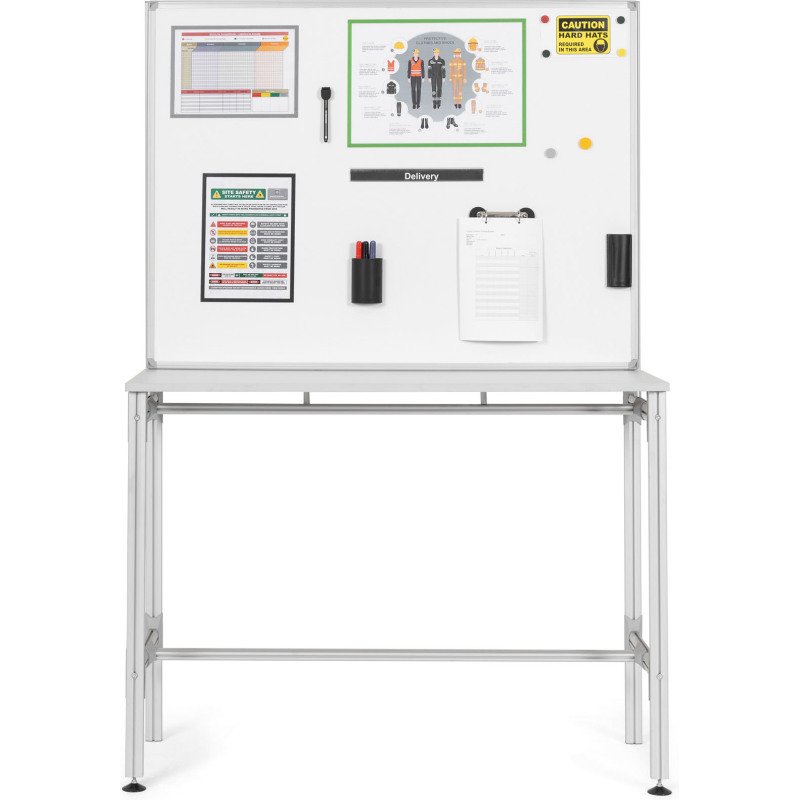 Station de travail avec tableau blanc acier laqué magnétique 90 x 120 cm Industriel Bi-Office