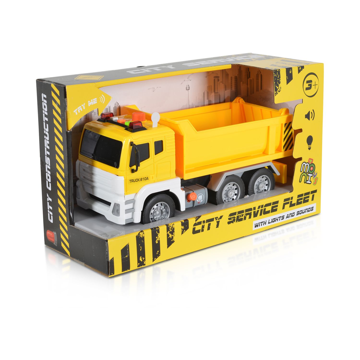 Moni Spielzeug-LKW Muldenkipper 1:12 Sound- und Lichteffekte Kippfunktion Dumper gelb