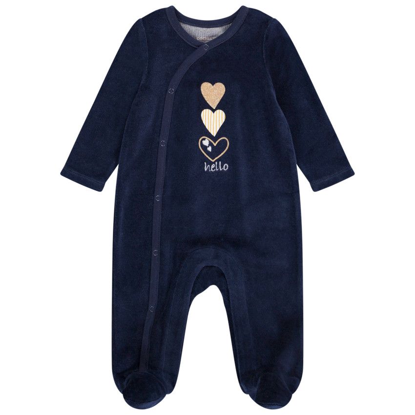 Lot de 2 dors-bien en velours imprimé coeurs pour bébé fille - Bleu marine