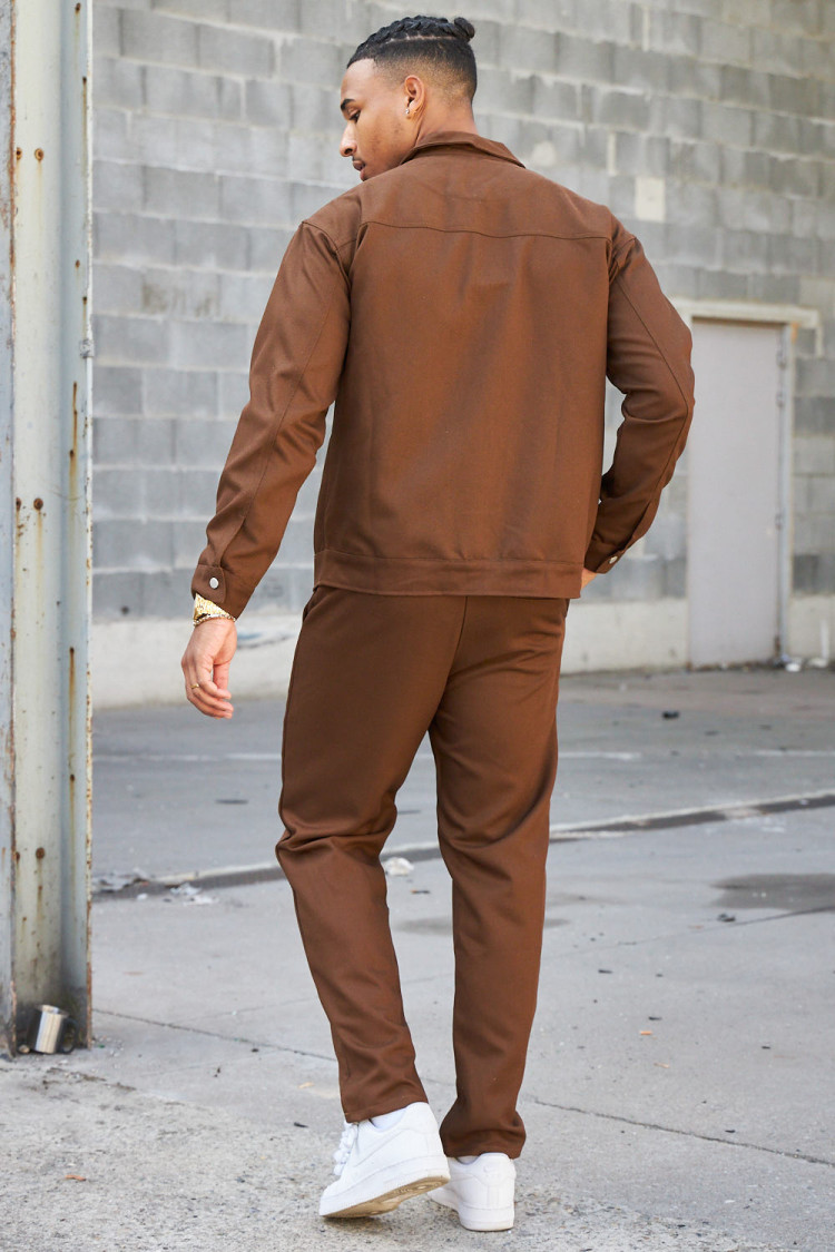 Ensemble 2 pièces veste + pantalon marron à rayures