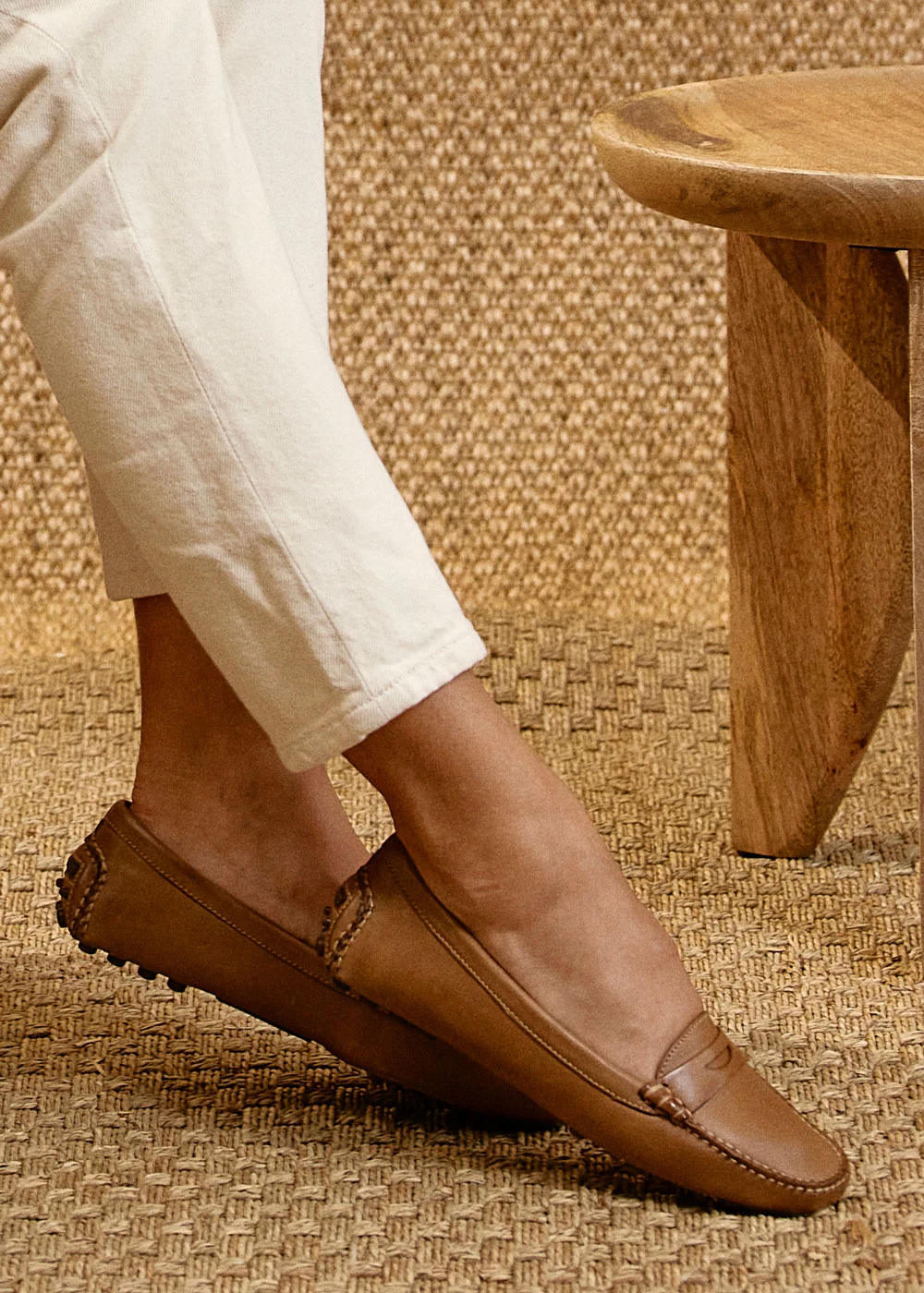 MOCASSIN ROUND DRIVER CUIR GOLD