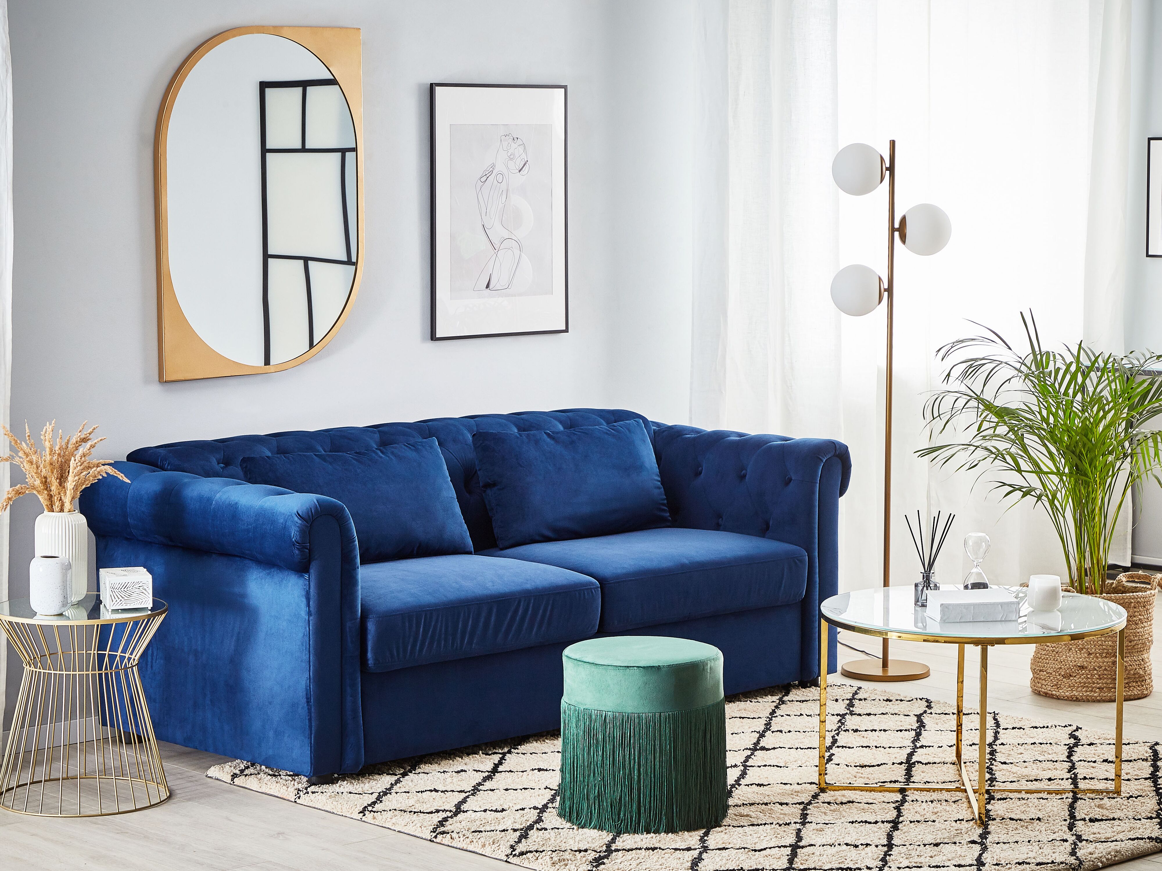 Slaapbank 3-zits CHESTERFIELD Fluweel Blauw