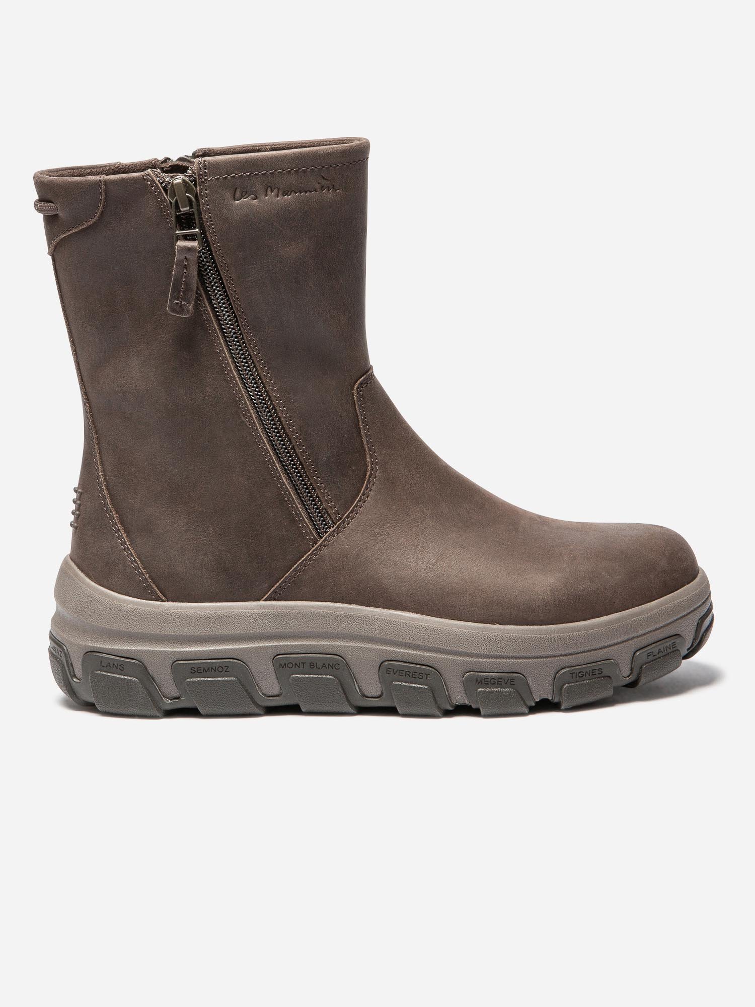 Boots Femme Double Zip Semelle Crantée Cuir Marron