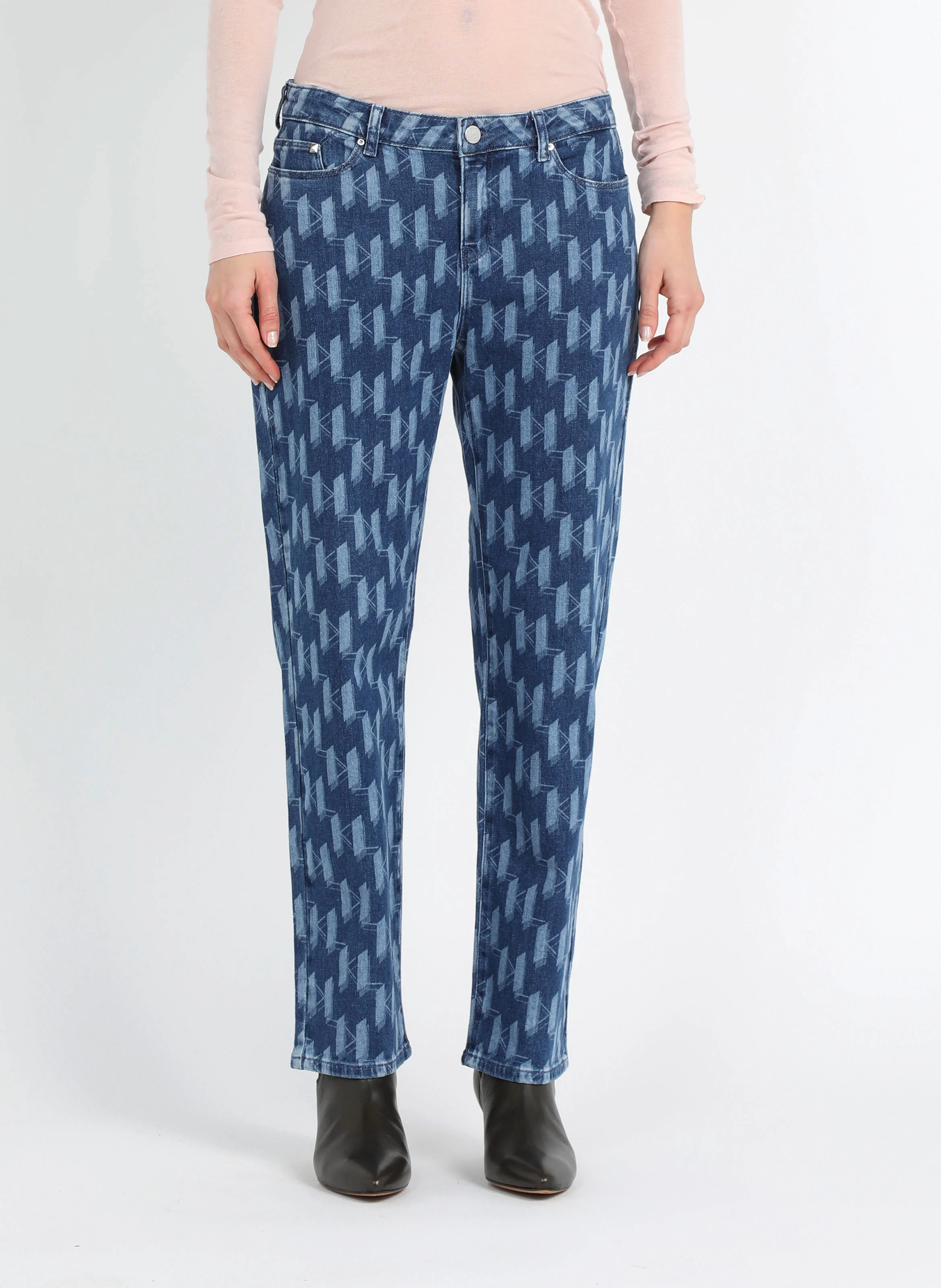 Jean droit à motif logotypé en coton| Bleu