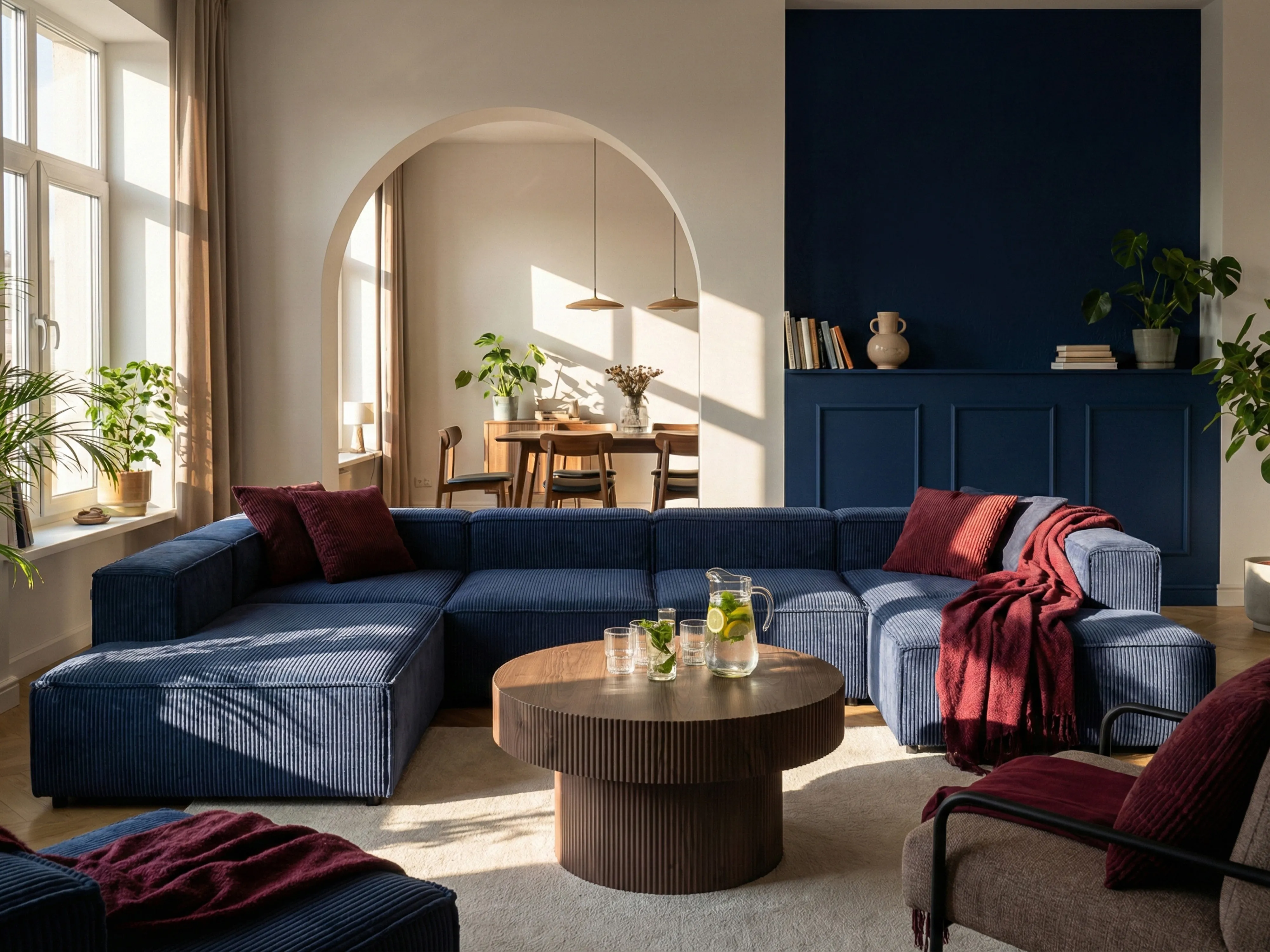Modulaire hoekbank 5-zits ARDAL Corduroy Donkerblauw rechtszijdig