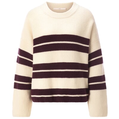 Damen-Pullover gestreift, Natur-Bordeaux