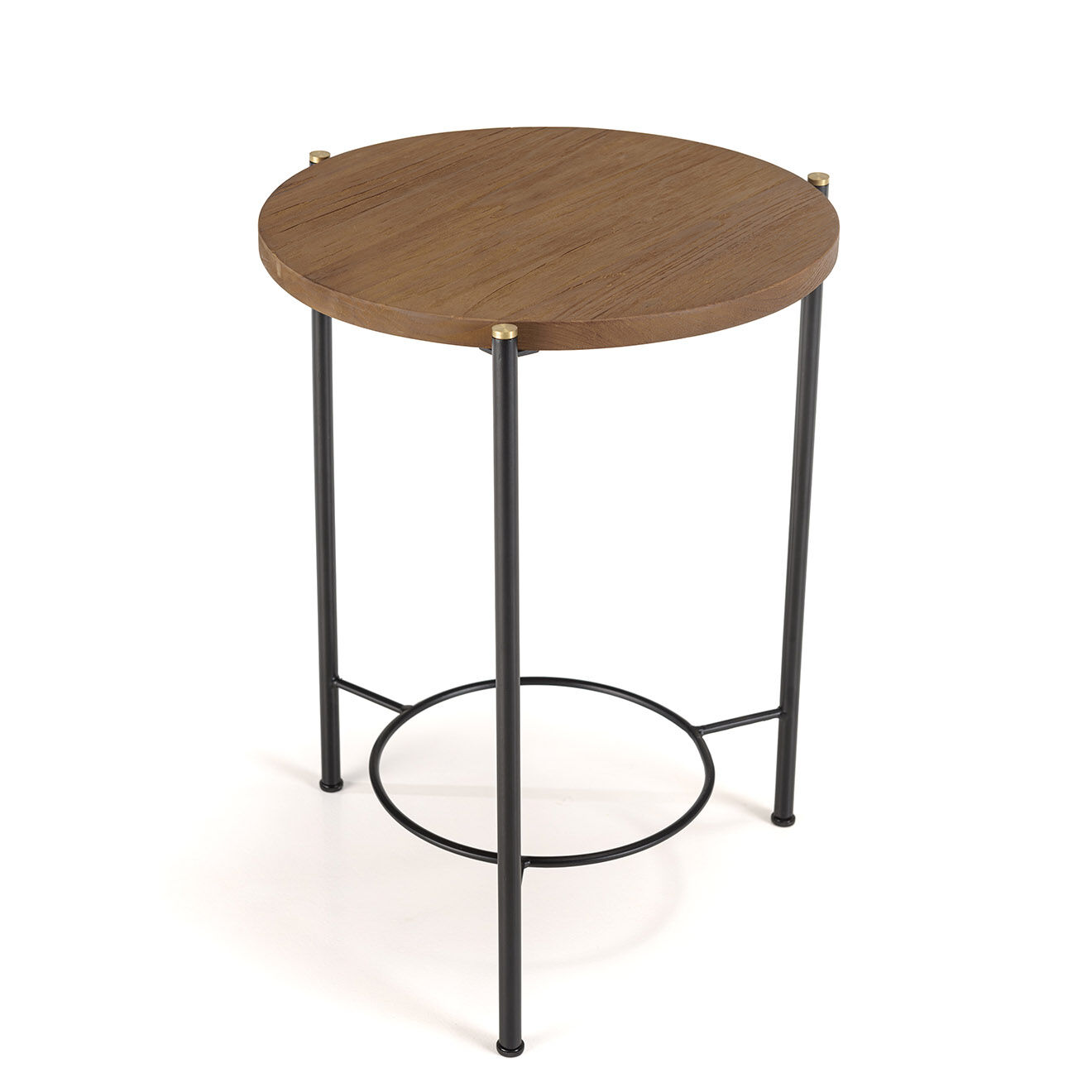 Macabane Table d'appoint ronde 3 pieds en métal noir Sixtine bois - 40x42x55 cm