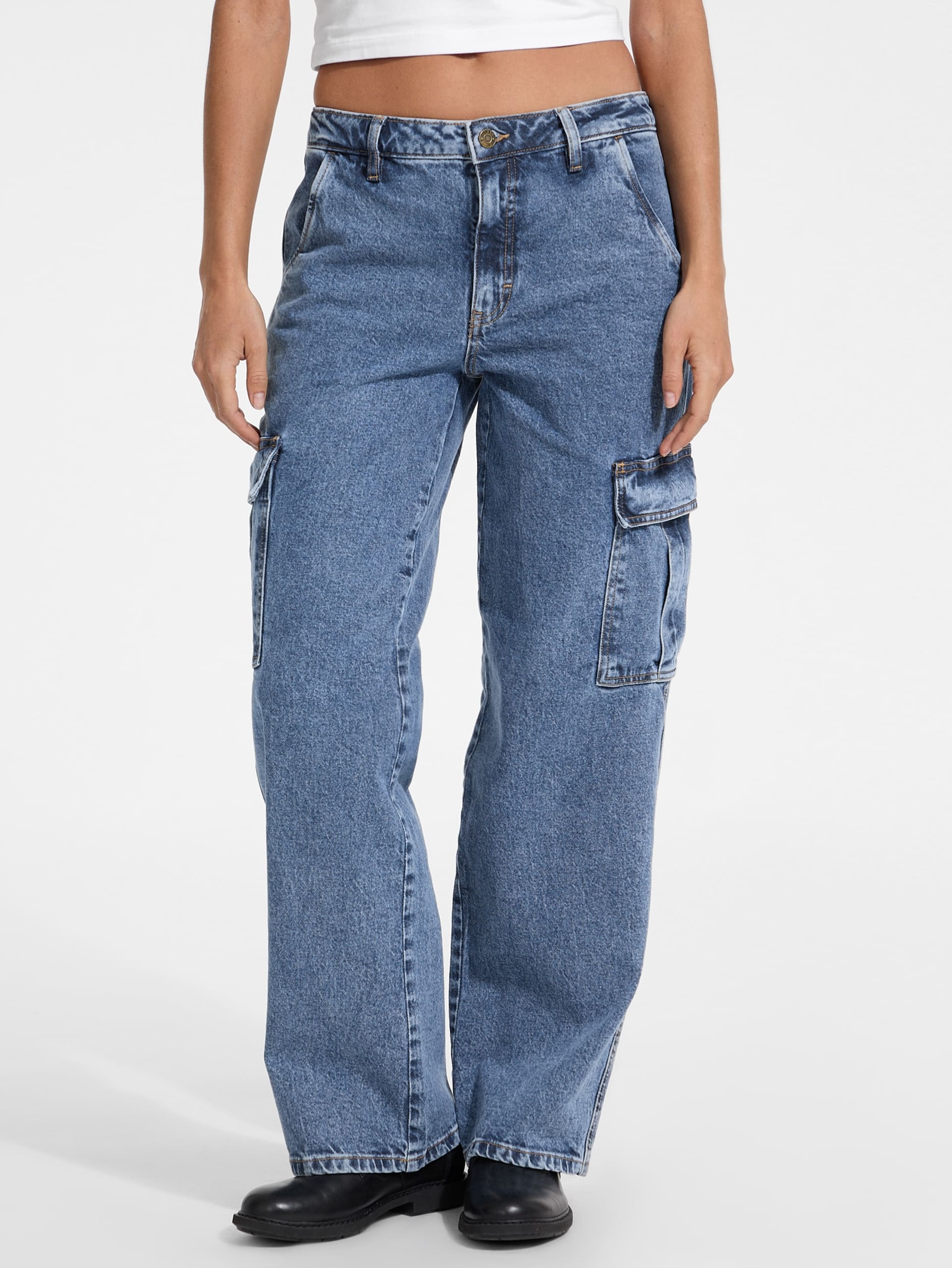 Calça jeans cargo reta G10