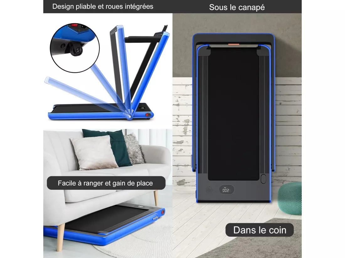Tapis de course electrique pliable 2 en 1 vitesse 1-12 km/h, tapis roulant surface 40x100cm