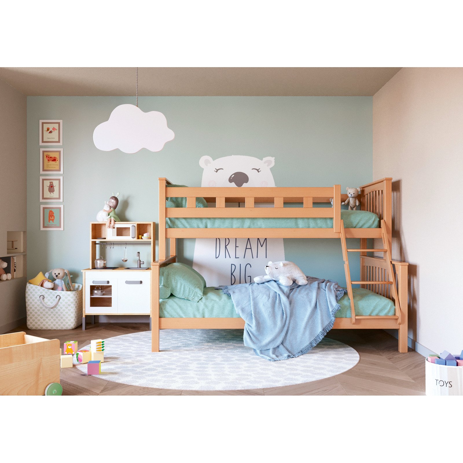 Etagenbett Valerian Buche massiv 90 + 140 x 200 cm Buche natur