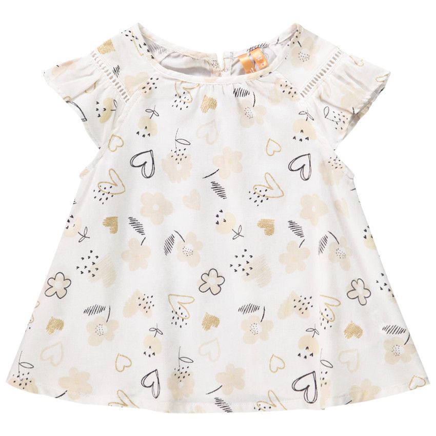 Top à manches courtes volantées en satin pour bébé fille - Ecru