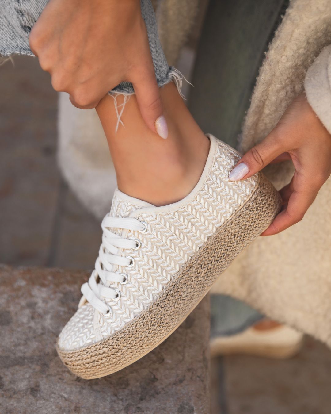 Basket femme blanche en toile espadrille - Aglaé
