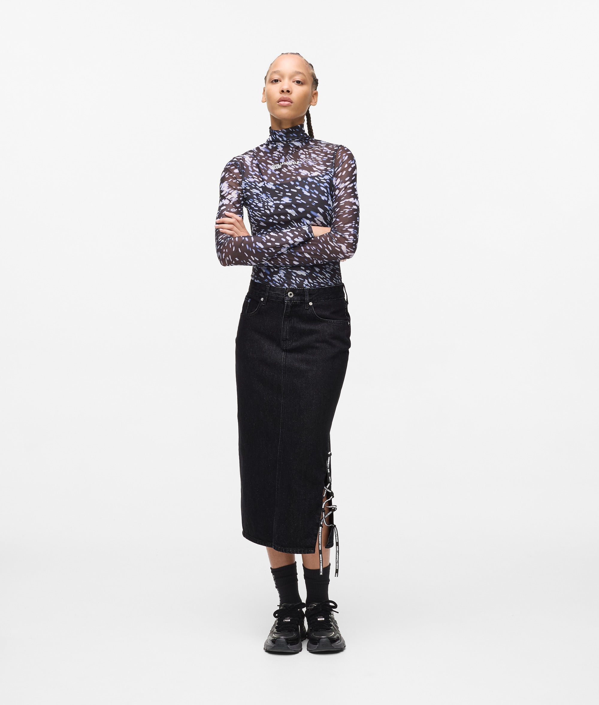 Midirok van denim met vetersluiting