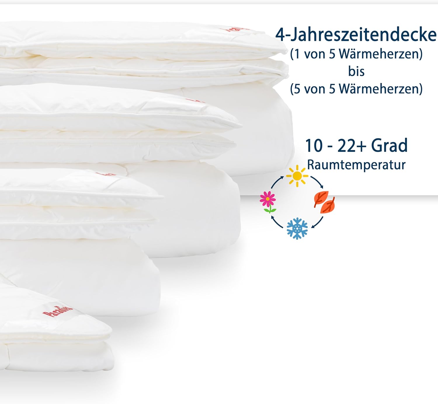 PARADIES 4 Jahreszeiten Bettdecke 135x200 cm - Prima Varietta Bio, Knöpfbare 4-Jahreszeitendecke 135 x 200