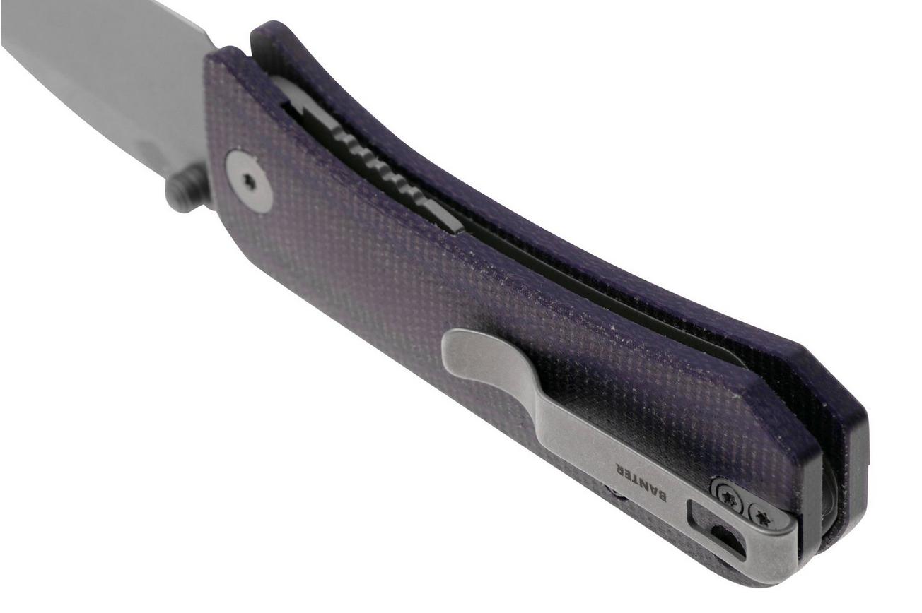 WE Knife Banter Wharncliffe WE19068J-2 Grey Stonewashed CPM S35VN, Purple Canvas Micarta, zakmes, Ben Petersen design