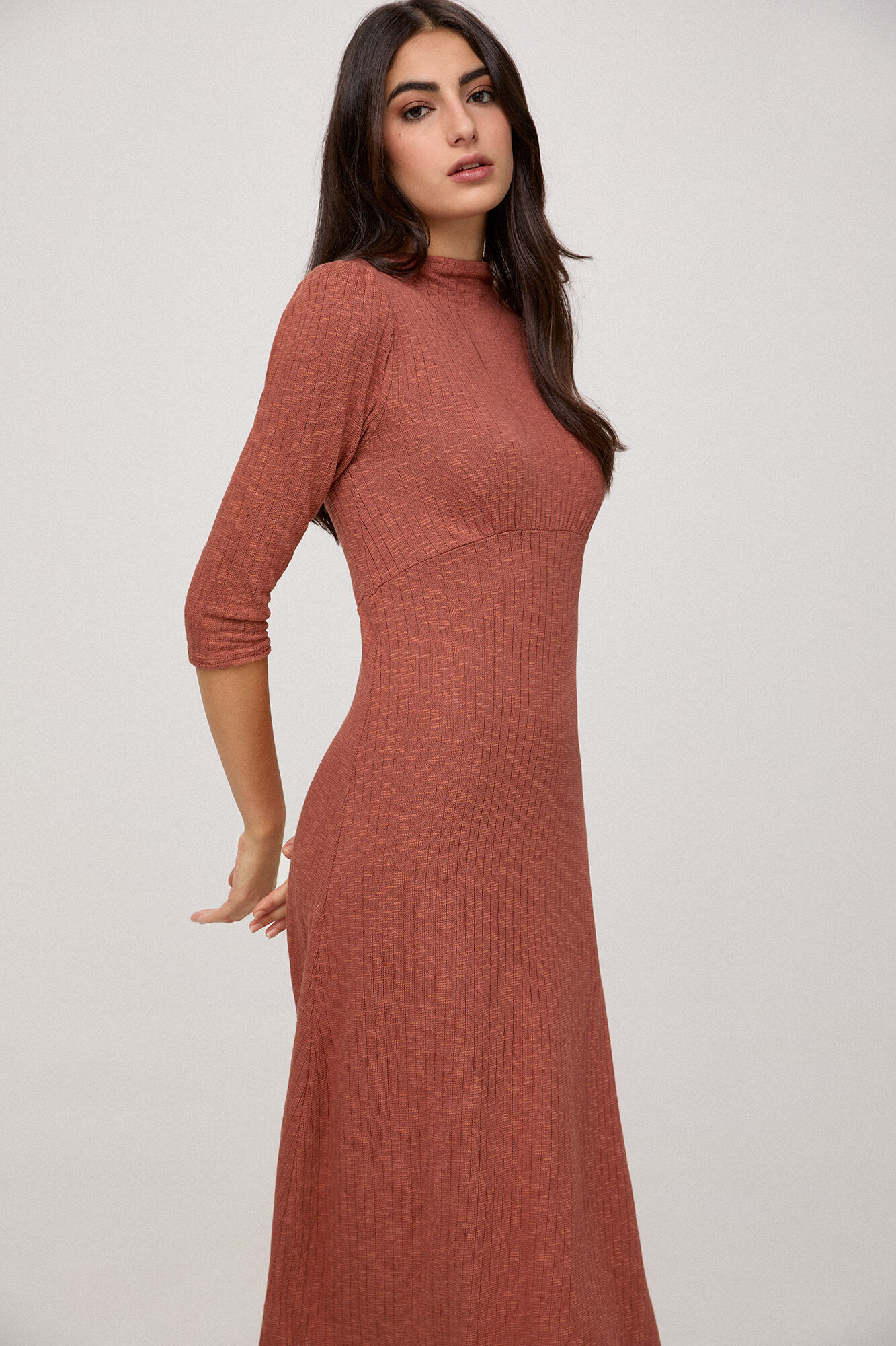 Vestido midi de malha - Laranja