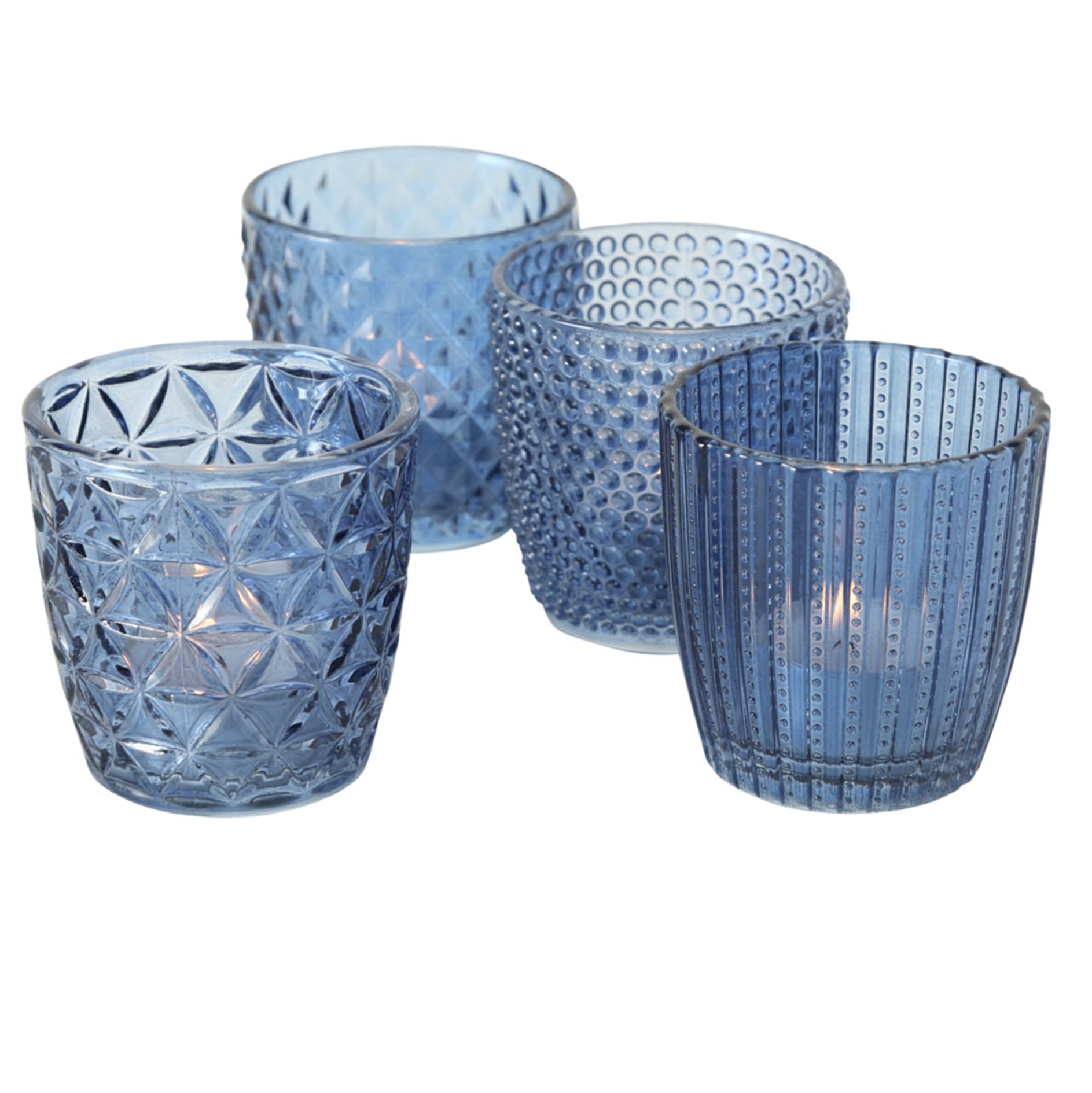 4-tlg Windlichset - blau - Klarglas - 7,5 cm